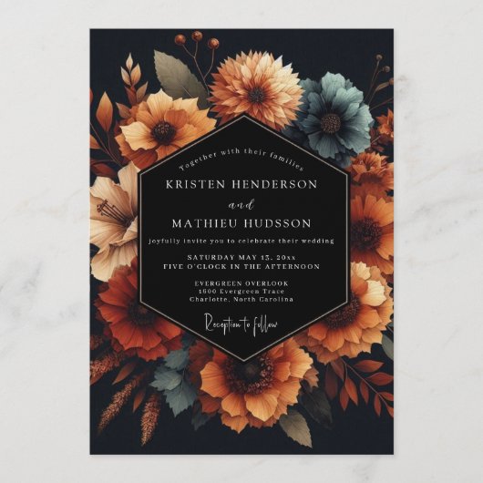 Slate Marigold Autumnal Wedding Kaart (Voorkant)