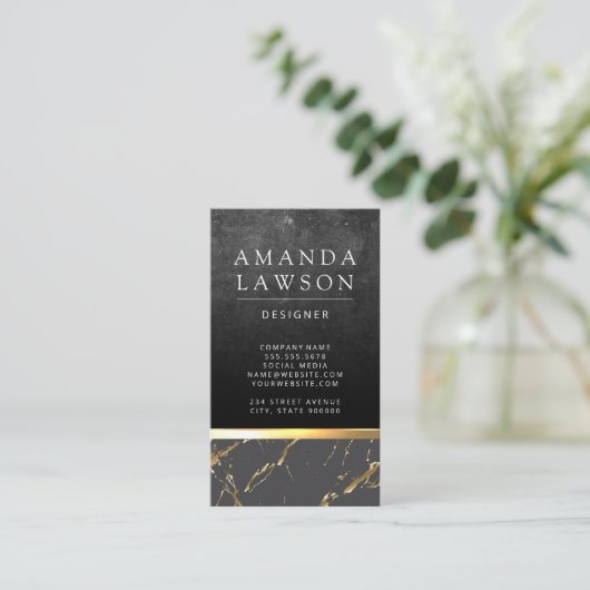 Slate Rock | Goudmetaalstrim | Goudmarmer Visitekaartje (Staand voorkant)