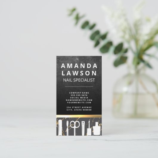 Slate Rock | Goudmetaalstrim | Manicure Tools Visitekaartje (Staand voorkant)