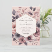 Slate Rose Painterly Bloom Wedding Kaart (Staand voorkant)