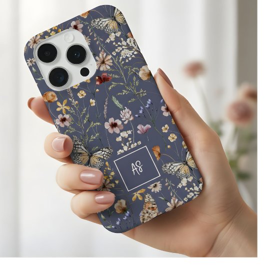 Slate Watercolor Wildflowers Floral Monogrammed