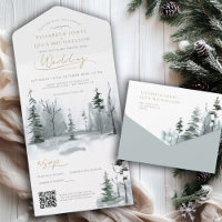 Slate Winter Landschap Woodland Wedding QR Code