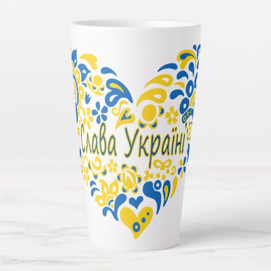 Slava Ukraine Glory naar Oekraïne groot hart Latte Mok (Voorkant)
