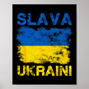 Slava Ukraini Oekraïne Vlag Kleuren Vervuild Retro Poster