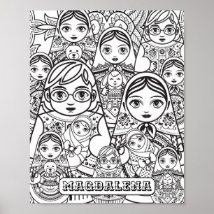 Slavic Folk Art Nesting Dolls Name Adult Coloring Poster