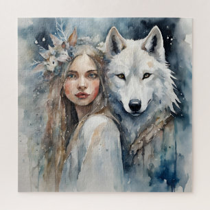 Slavische magie: het meisje en de witte wolf legpuzzel