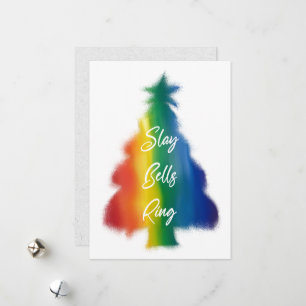 Slay Bells Ring Regenboog Kerstboom Feestdagenkaart