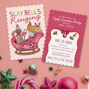 Slay Bells Ringing Ugly Christmas Sweater Party Kaart