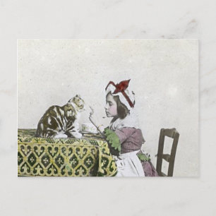 Slecht Kat Victoriaans Tea Party  Little Girl Briefkaart