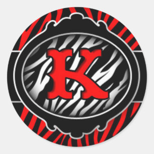 slecht rode zebra beginletter K Ronde Sticker