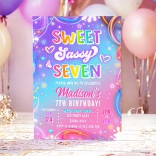 Slecht Sassy en Zeven Neon Meisje 7e Verjaardag Kaart