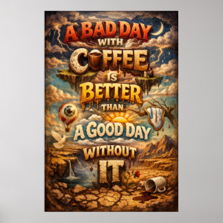 Slechte Dag Met Koffie Is Beter Surrealistische Fa Poster