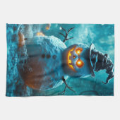 Slechte Halloween Sneeuwman met stralende ogen Theedoek (Horizontaal)
