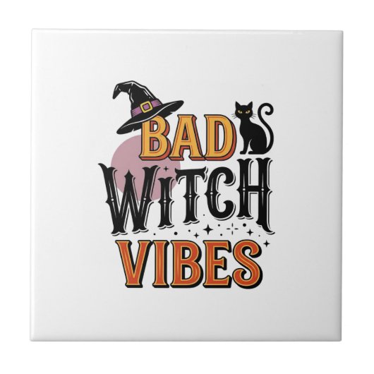 Slechte Heks Vibes Vintage Halloween T-shirt Ontwe Tegeltje (Voorkant)