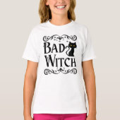 slechte heks zwarte kat zwart en wit Halloween T-shirt (Voorkant)