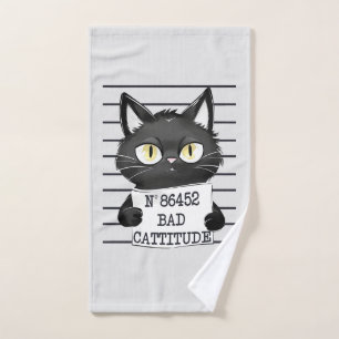 Slechte houding - Black Cat Mugshot Bad Handdoek