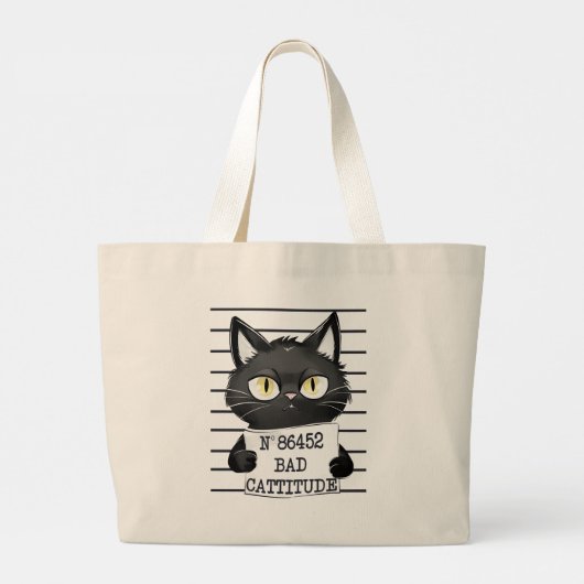 Slechte houding - Black Cat Mugshot Grote Tote Bag (Achterkant)