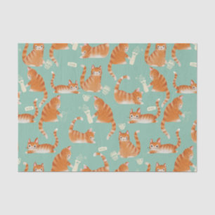 Slechte Oranje Tabby Cats die dingen omver gooien Tissuepapier