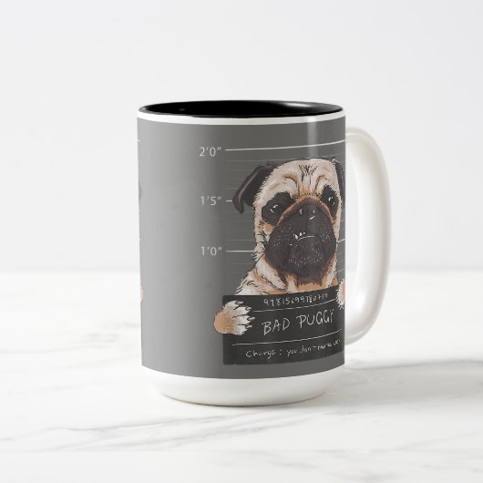 Slechte puggy-beschuldiging dat je niet wilt weten tweekleurige koffiemok (Voorkant rechts)