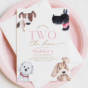 Slechte twee de Bone Puppy Verjaardag Uitnodiging
