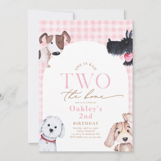 Slechte twee de bot geruite puppy uitnodiging (Voorkant)