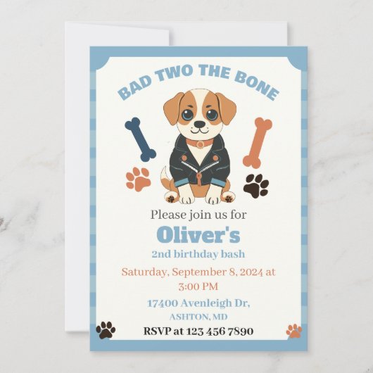 Slechte twee de bot hond uitnodiging, puppy feest kaart (Voorkant)