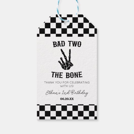 Slechte twee het botskelet 2e verjaardagsfeestje cadeaulabel (Achterkant)