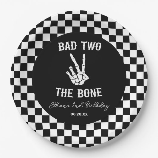 Slechte twee het botskelet 2e verjaardagsfeestje papieren bordje (Voorkant)