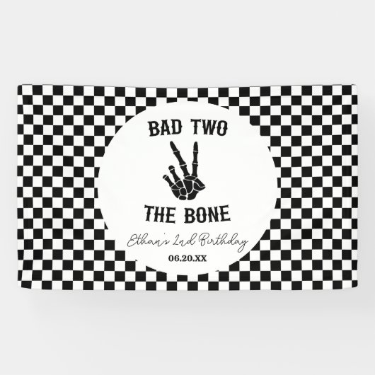 Slechte twee het botskelet 2e verjaardagsfeestje spandoek (Horizontaal)