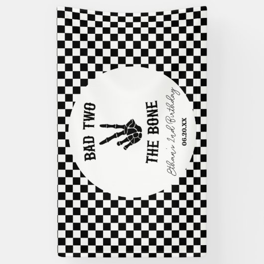Slechte twee het botskelet 2e verjaardagsfeestje spandoek (Verticaal)
