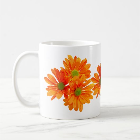 Slechts 3 Gerbera Daisy Blossom + jouw tekst & ide Koffiemok (Links)
