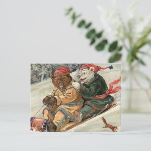 Sledding Beren Briefkaart (Staand voorkant)