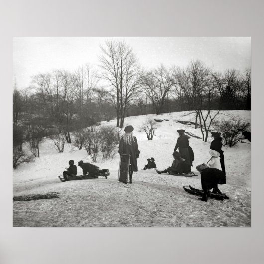 Sledding in Central Park, 1906.  foto Poster (Voorkant)