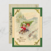  Sledding Kinderen Kerst Briefkaart (Voorkant / Achterkant)