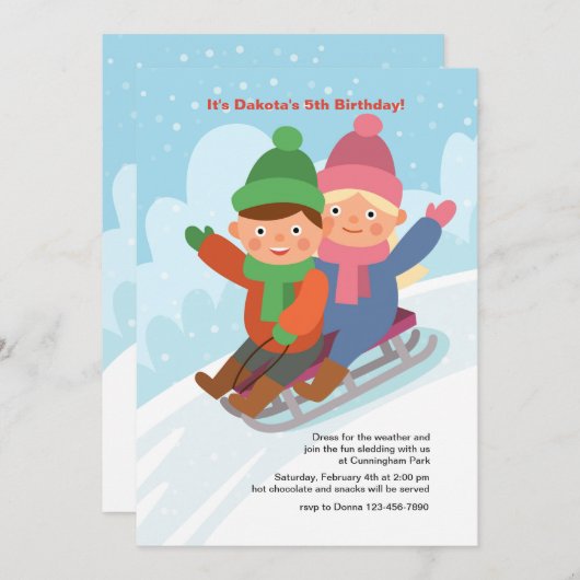 Sledding Party Uitnodiging (Voorkant / Achterkant)