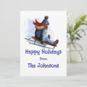 Sledding Vakantie Groet Kaart (Staand voorkant)
