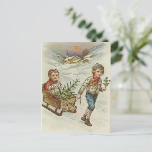 sledetocht | Vintage kerst Briefkaart (Staand voorkant)