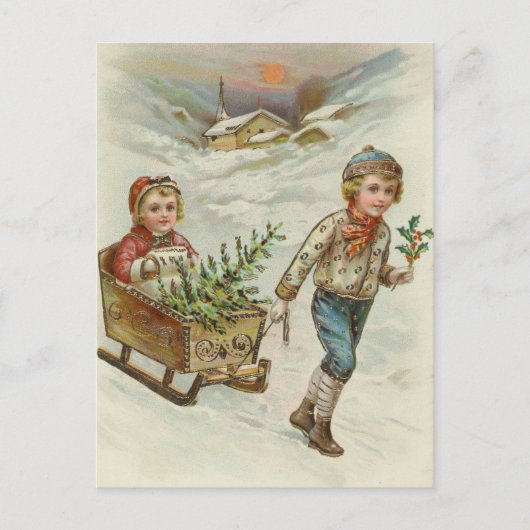 sledetocht | Vintage kerst Briefkaart (Voorkant)