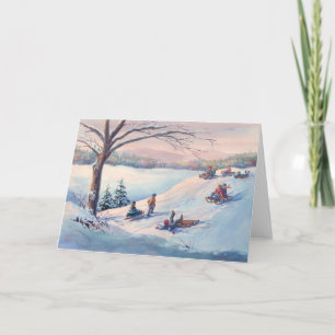SLEDS, KINDEREN EN SNEEUW DOOR SHARON SHARPE FEESTDAGEN KAART