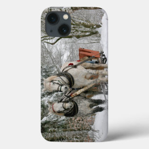slee+ride,sneeuw,bos,paard,winter,wit,gallop, iPhone 13 hoesje