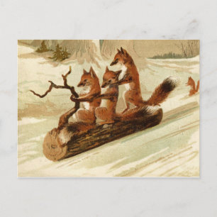 Sleeënde Vossen Vintage Kerst Briefkaart 