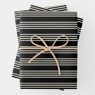 Sleek Black and Cream Horizontal Stripes Minimalis Inpakpapier Vel