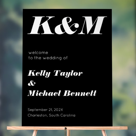 Sleek Black Welcome with Initials Acryl Bord (Neutraal)