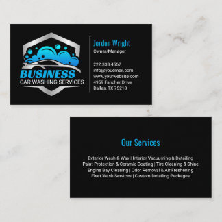 Sleek Blue Silver Car Wash Detailing Visitekaartje