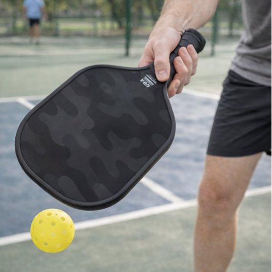 Sleek Camo Deep Black Dark Charcoal Tones Modern Pickleball Paddle