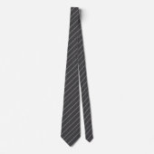 Sleek Charcoal Gray & Silver Diagonal Pinstripe Stropdas (Voorkant)