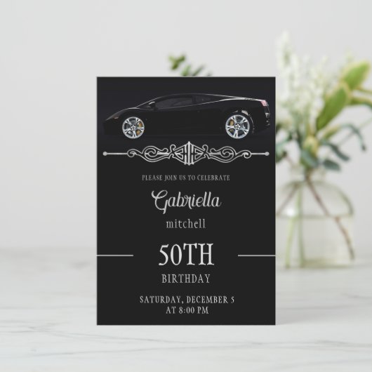 Sleek Sports Voiture Anniversaire Invitation (Debout devant)