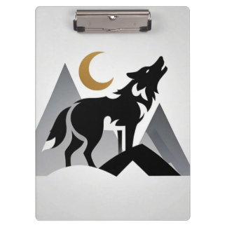 Sleek wolfssilhouet huilende halvemaan klembord