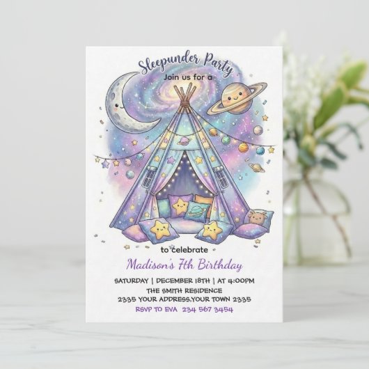 Sleep Under Cute Boho Sleepover Birthday Party Kaart (Staand voorkant)