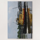 Sleepboot aan het werk bij de rivier legpuzzel (Verticaal)